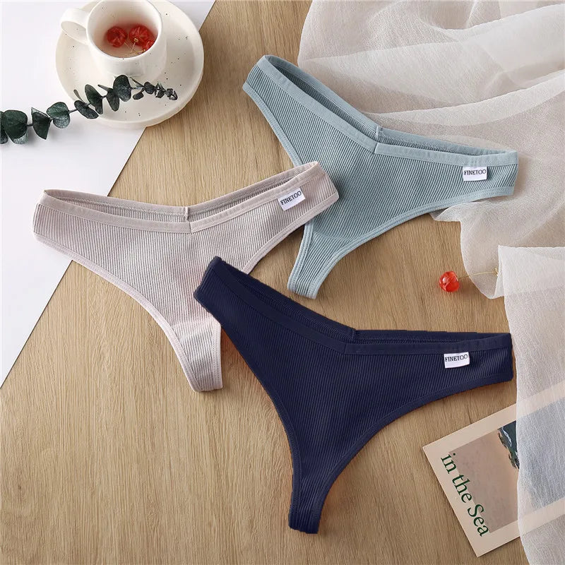 Women's Fruit Embroidery Thongs Cotton T-back Underpants G-string V Waist Underwear Bikini Lingerie
