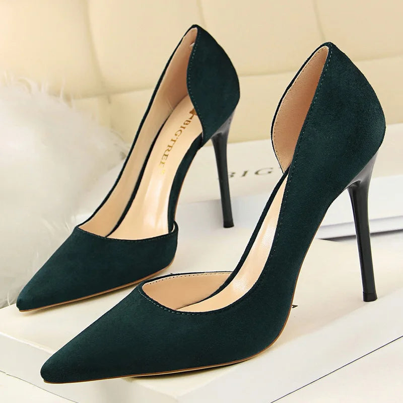 Women's Pointed Toe Stiletto High Heels Suede Heels 10.5cm