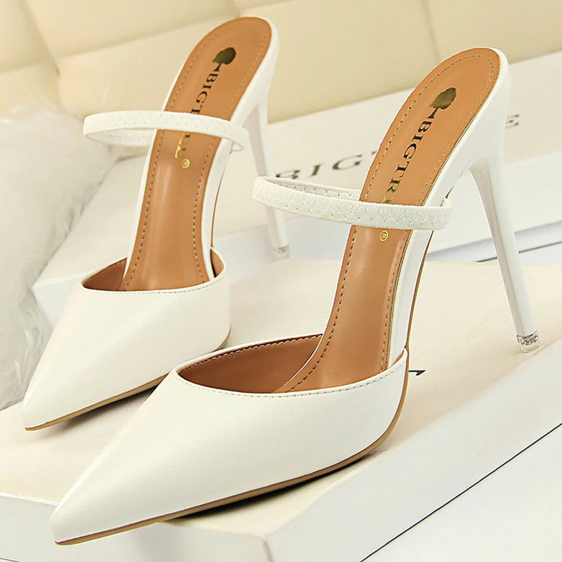 Women's Summer High Heels Slippers PU Heeled Stiletto Shoes