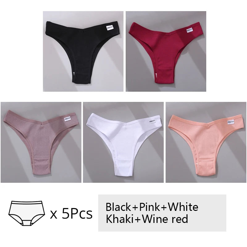 Women's Cotton Underwear Set - 5 Pack Brazilian Low-Rise T-Back Panties