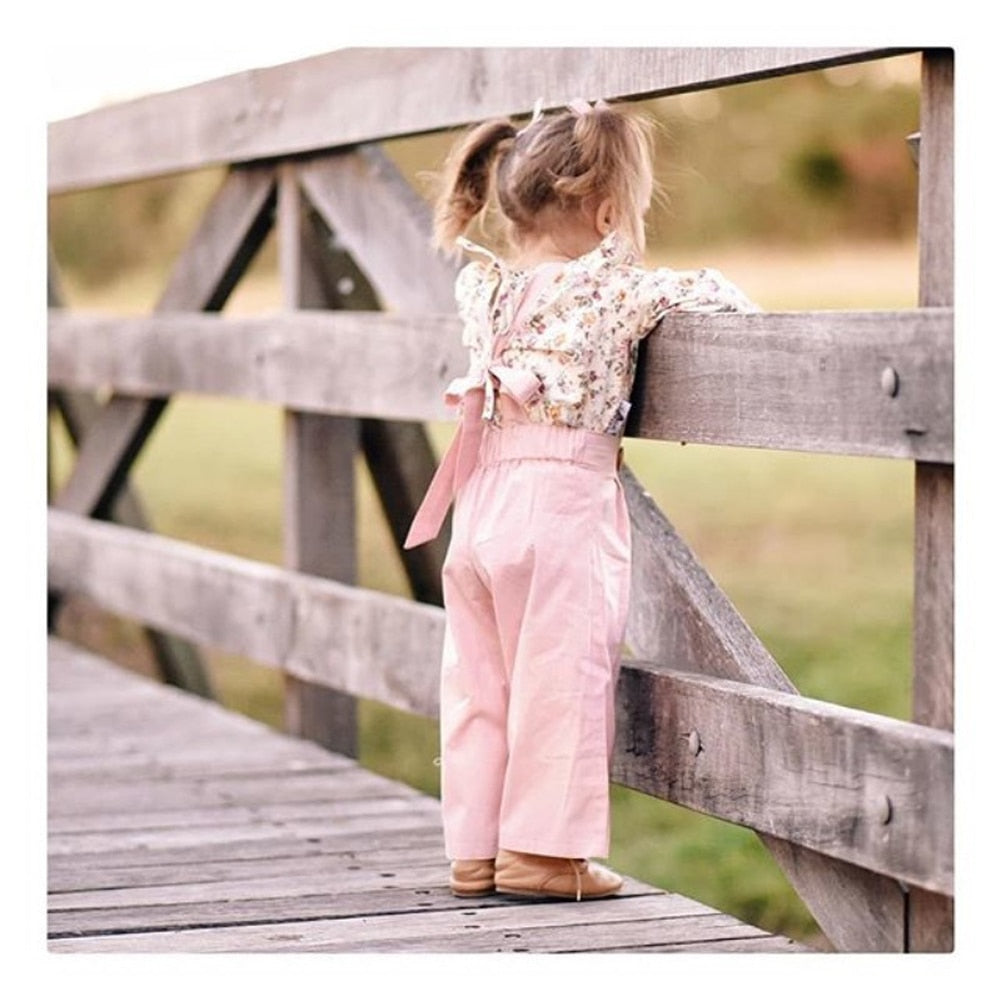 Girl's Floral Top and Jumpsuit 2PCS outfit Set