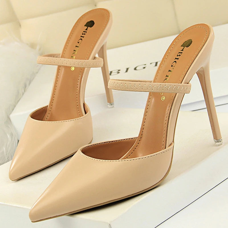 Women's Summer High Heels Slippers PU Heeled Stiletto Shoes