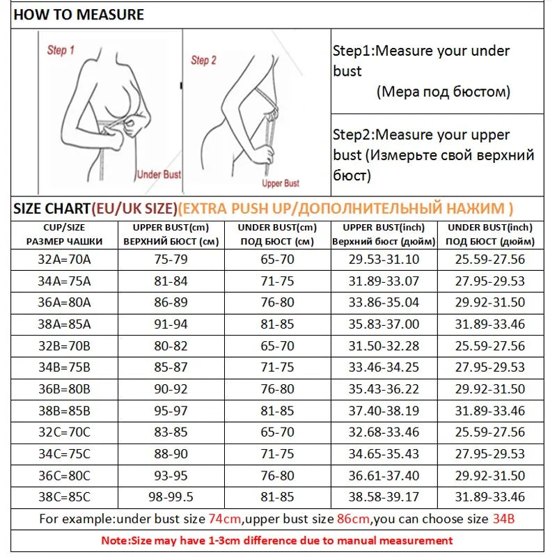 Front Closure Push Up Bra - Women Brassiere Strapless Seamless Bralette ABC Cup