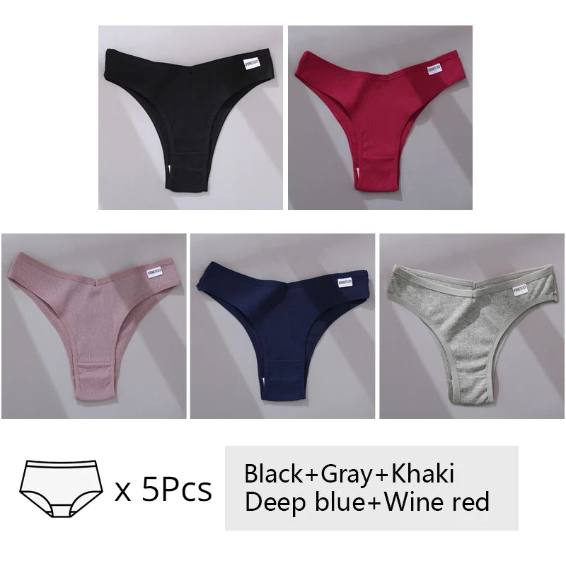 Women's Cotton Underwear Set - 5 Pack Brazilian Low-Rise T-Back Panties