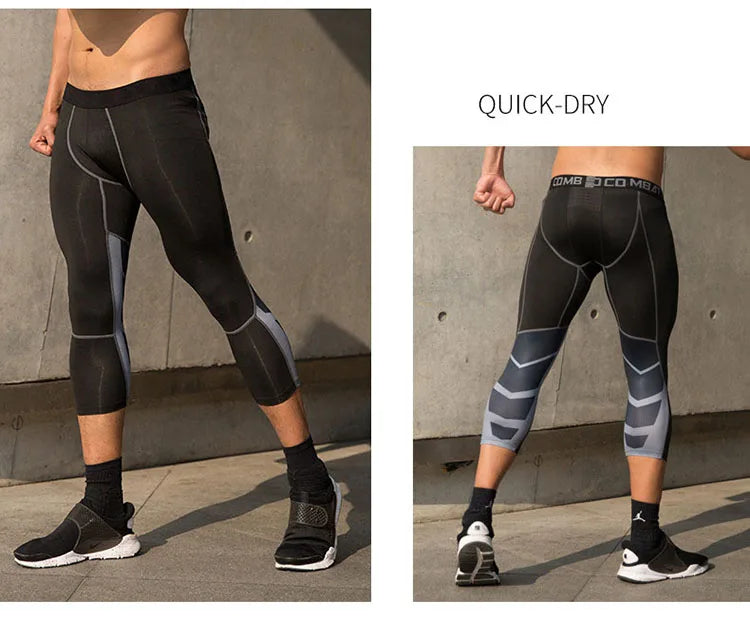 Men's Sports 3/4 Cropped Gym Running Leggings  Elastic Compressions Sweatpant Tights