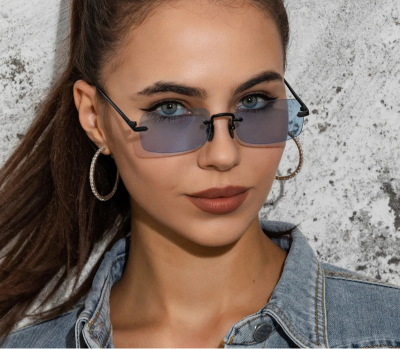 Small Rimless Square Sunglasses - UV400 Protection Metal Frame