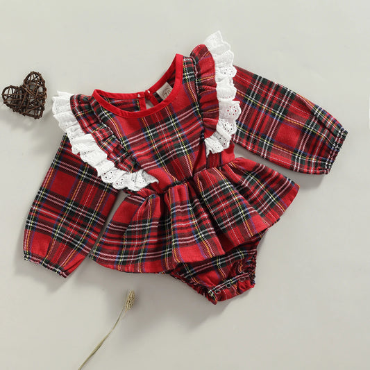 Toddler Girl's Christmas Dress - Gingerbread Man Print Doll Collar Striped