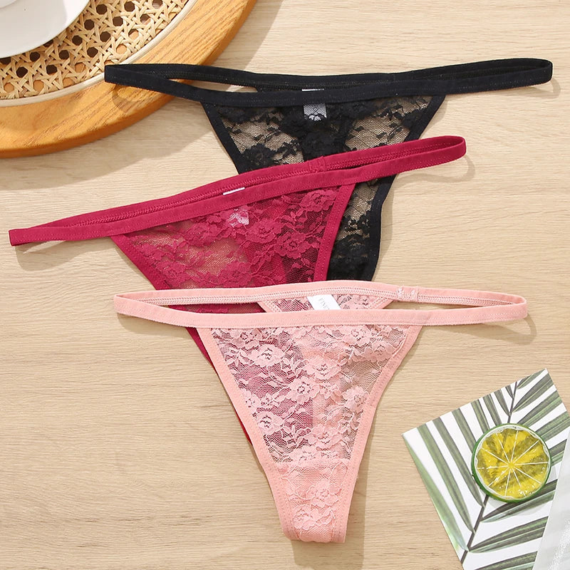 Women's Lace Thongs Low Waist T-Back Underwear Lace G-string Underpants Lingerie