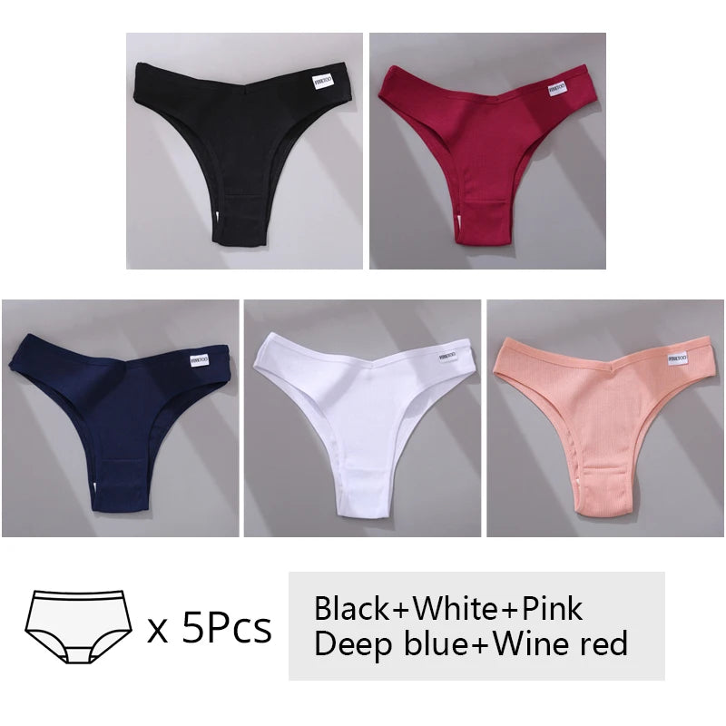 Women's Cotton Underwear Set - 5 Pack Brazilian Low-Rise T-Back Panties