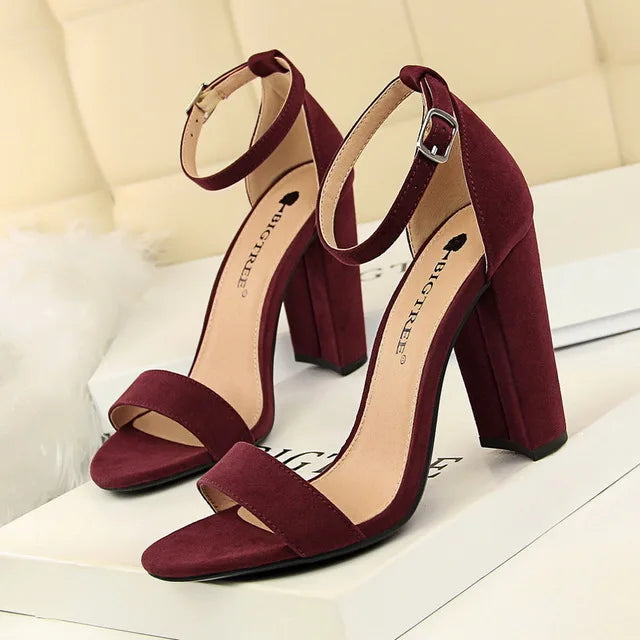 Women's Block Heel Pumps - Comfort Buckle Strap Court Shoes