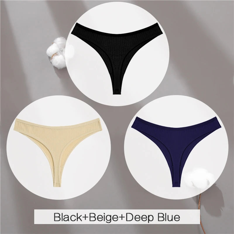 Women's Cotton Thongs 3Pcs/set Soft T-back Underpants S-XL G-string Underwear Low Waist Cotton Panty Lingerie