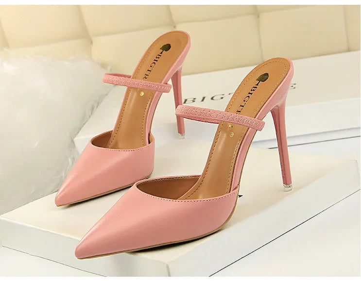 Women's Summer High Heels Slippers PU Heeled Stiletto Shoes
