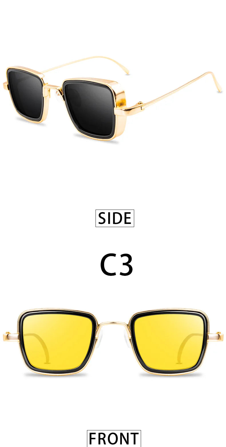 Vintage Steampunk Square Metal Frame Sunglasses - UV400 Protection