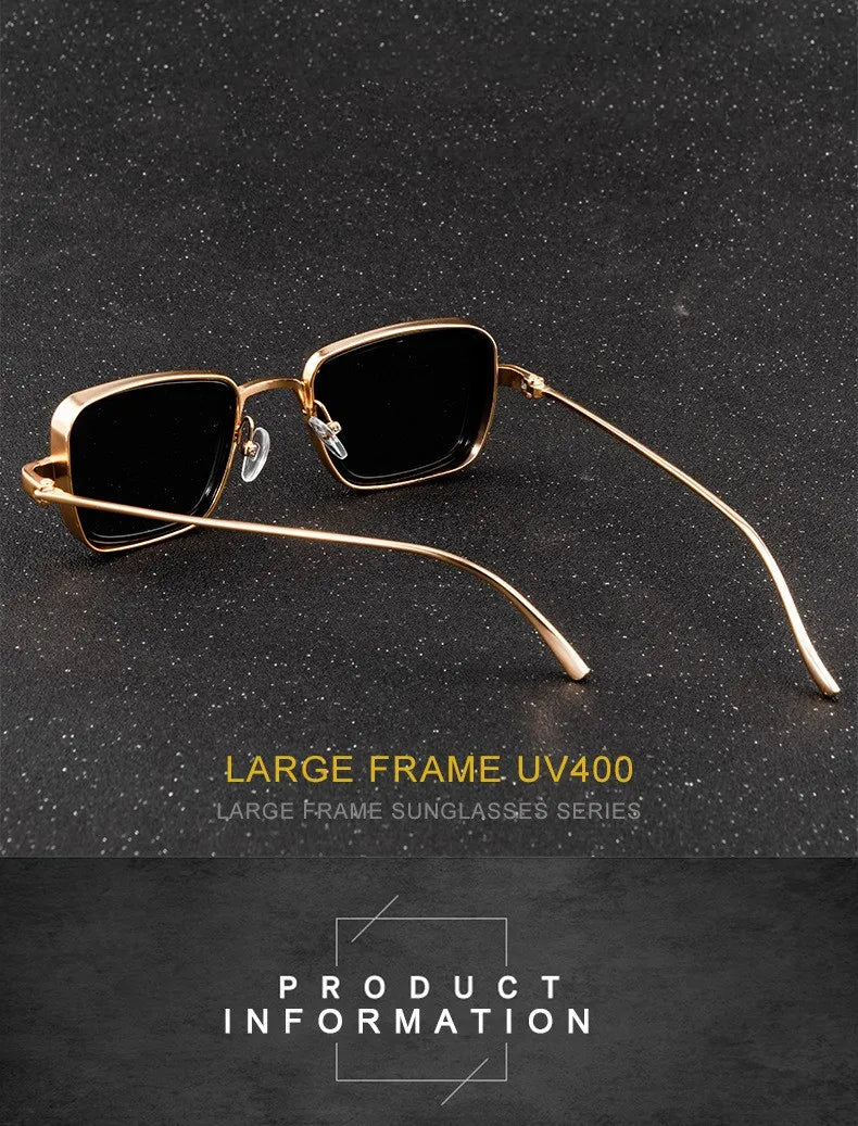 Vintage Steampunk Square Metal Frame Sunglasses - UV400 Protection