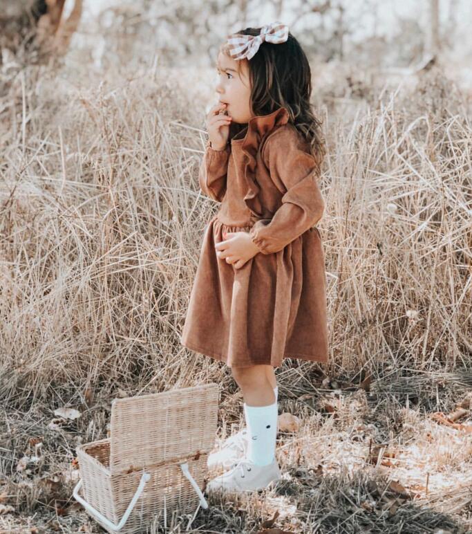 Girl's Long Sleeve Cotton Ruffles Dress