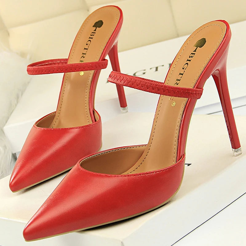 Women's Summer High Heels Slippers PU Heeled Stiletto Shoes