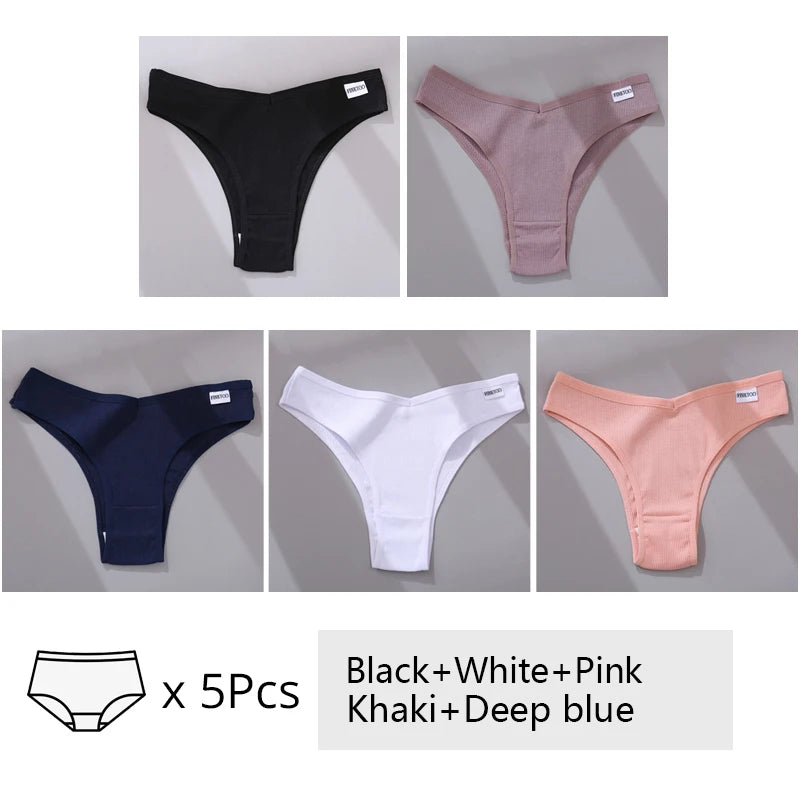 Women's Cotton Underwear Set - 5 Pack Brazilian Low-Rise T-Back Panties