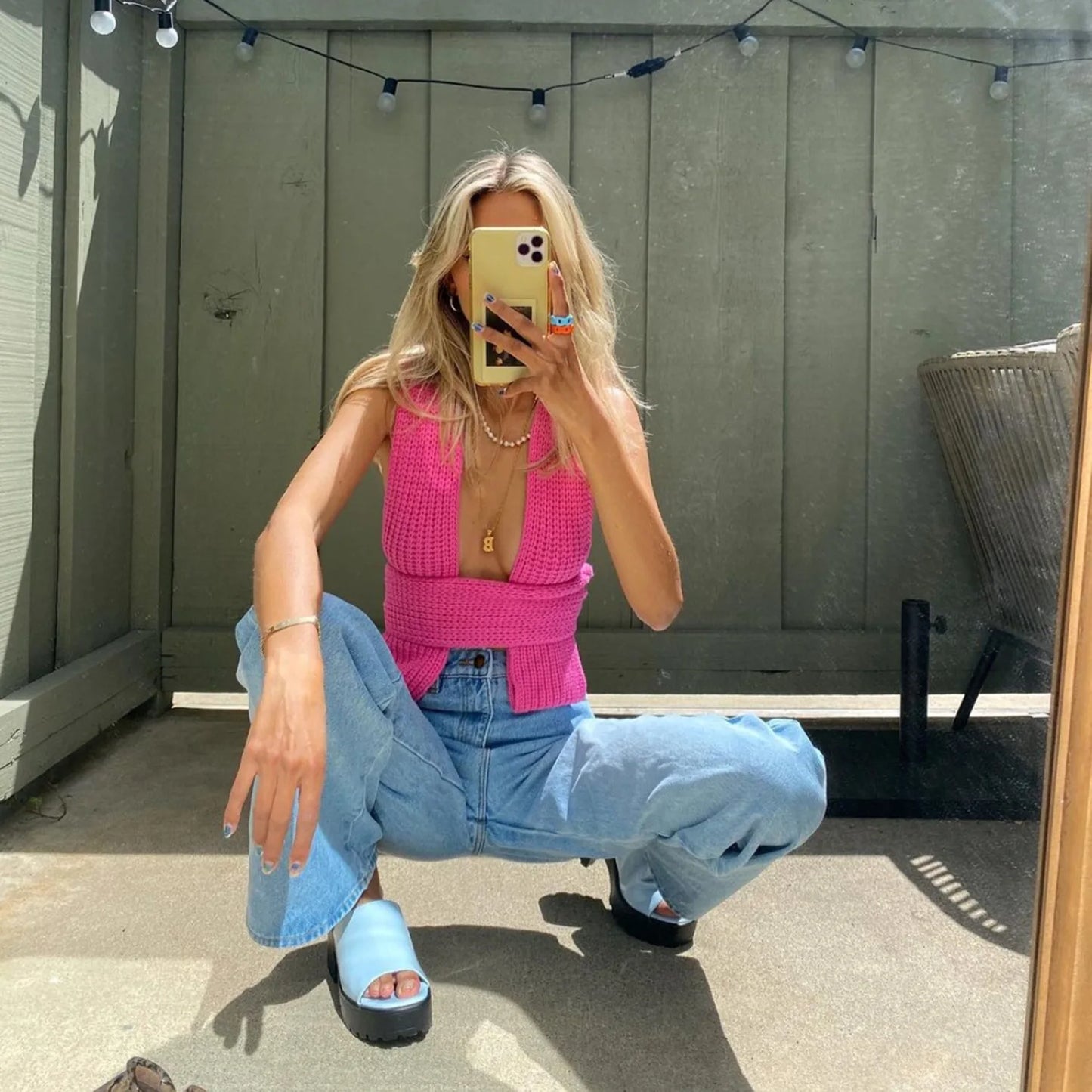 Women's Fall Winter Knitted Crop Top Sleeveless Pullover Bandage Sweater