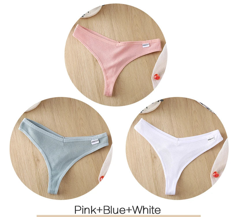 Women's Fruit Embroidery Thongs Cotton T-back Underpants G-string V Waist Underwear Bikini Lingerie