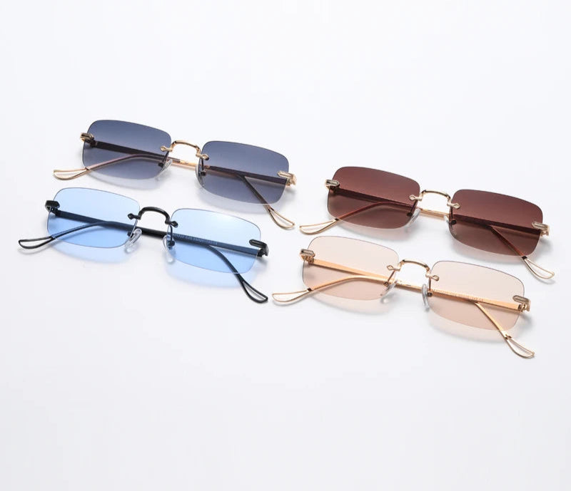 Small Rimless Square Sunglasses - UV400 Protection Metal Frame