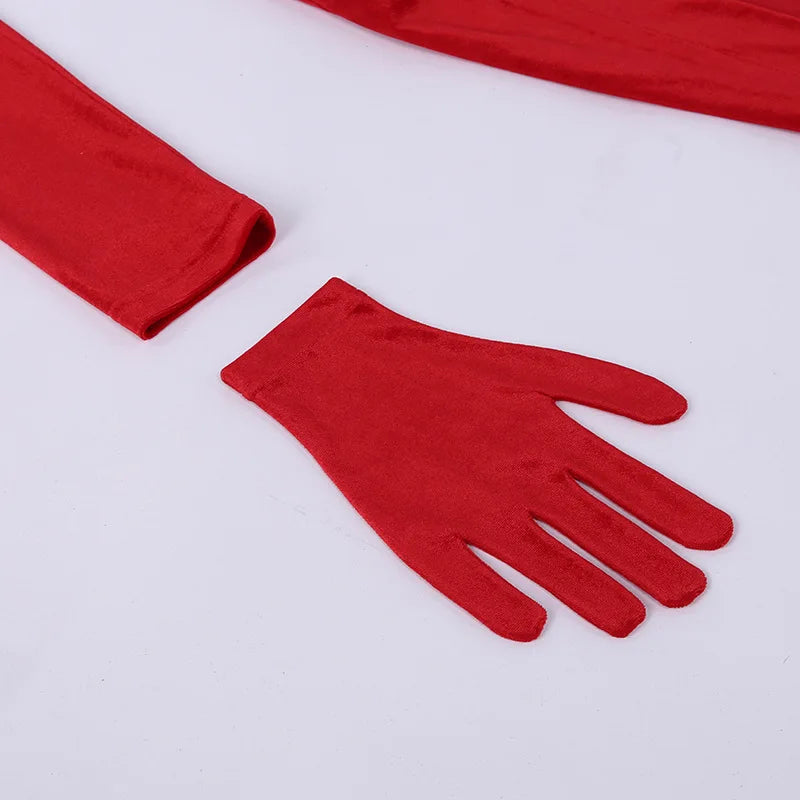 Women's Gown Long Dress - Gloves Sleeve Velvet Slit Maxi Ruched Dress