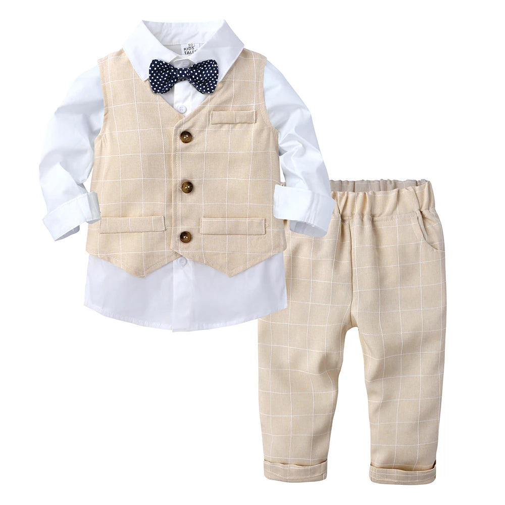 Boy's Children's 3PCS Suit Bow Tie, Shirt Vest and Trousers