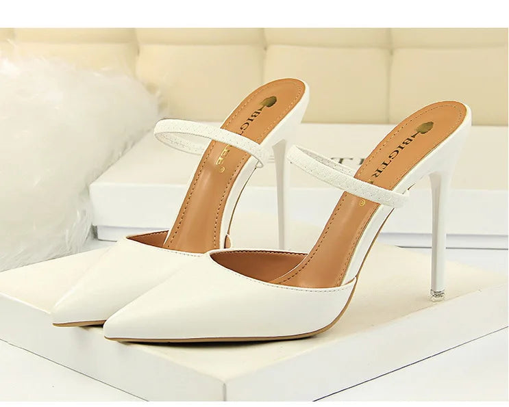 Women's Summer High Heels Slippers PU Heeled Stiletto Shoes