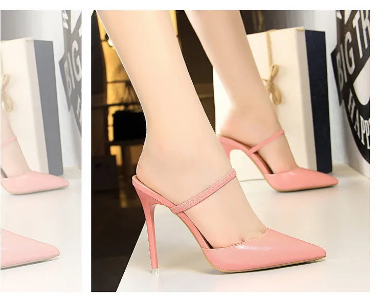 Women's Summer High Heels Slippers PU Heeled Stiletto Shoes