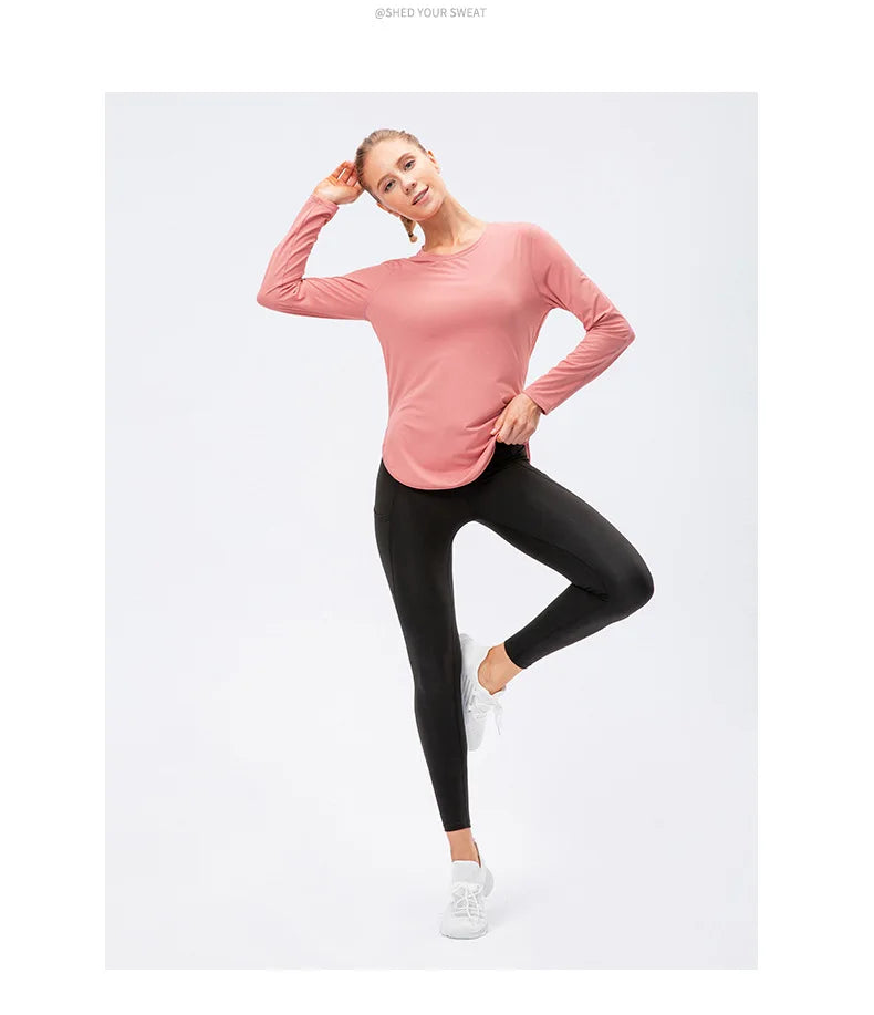 UPF50+ Women's Workout Shirt Loose Long Sleeve Sports Top Breathable Quick Dry Yoga Exercise Fitness Running Shirt