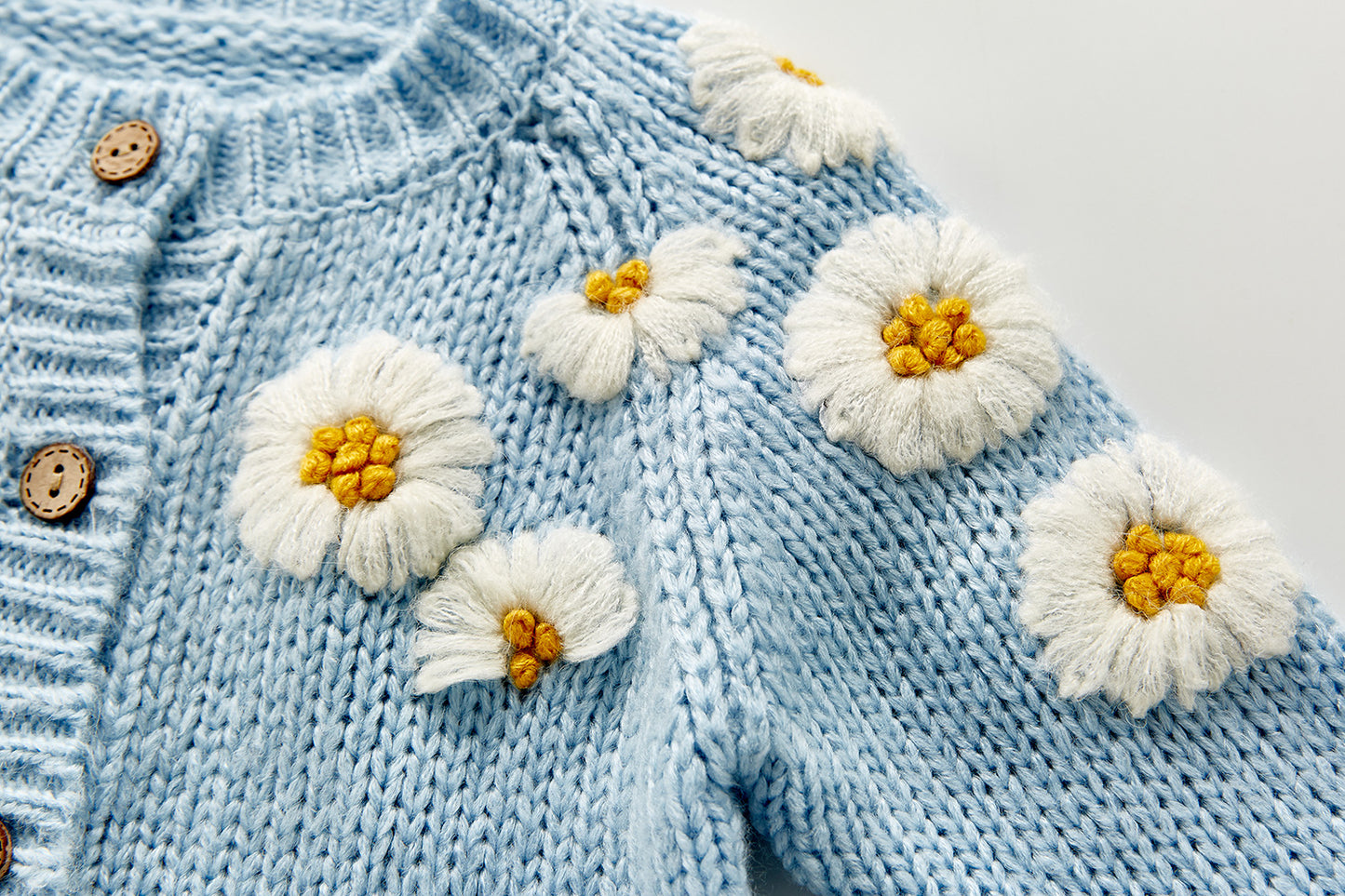 0-24M Baby Girls Sweater Cardigan - Long Sleeve Single Breasted Flowers Knit Jacket