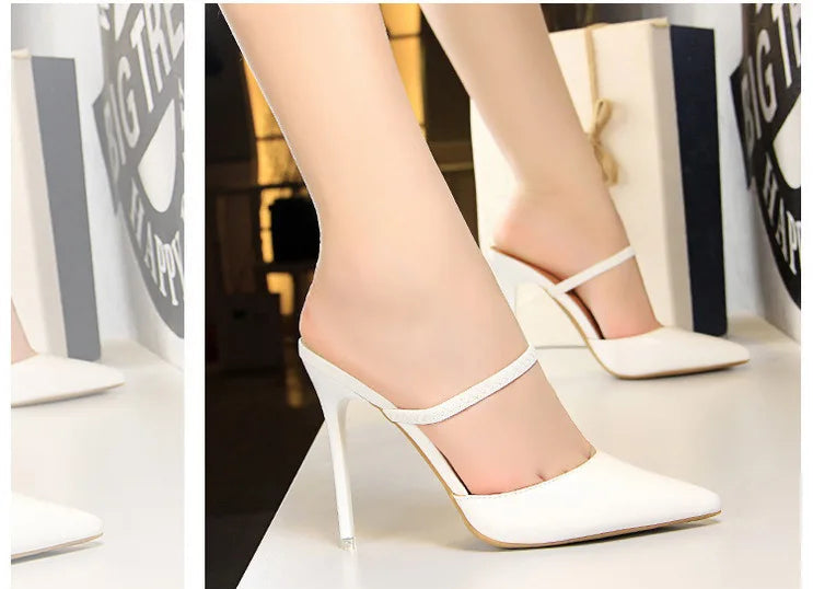 Women's Summer High Heels Slippers PU Heeled Stiletto Shoes