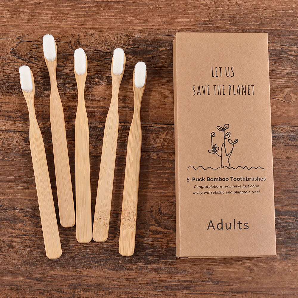 Adults 5Pcs Ultra Fine Bristle Vegan Bamboo Toothbrush