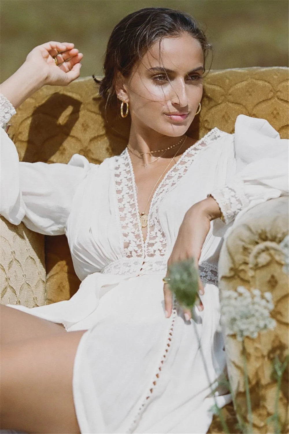 Women's Self Belted Long Lace Kimono Dress Bikinis Cover ups Beach Wear SwimSuit Cover Up robe