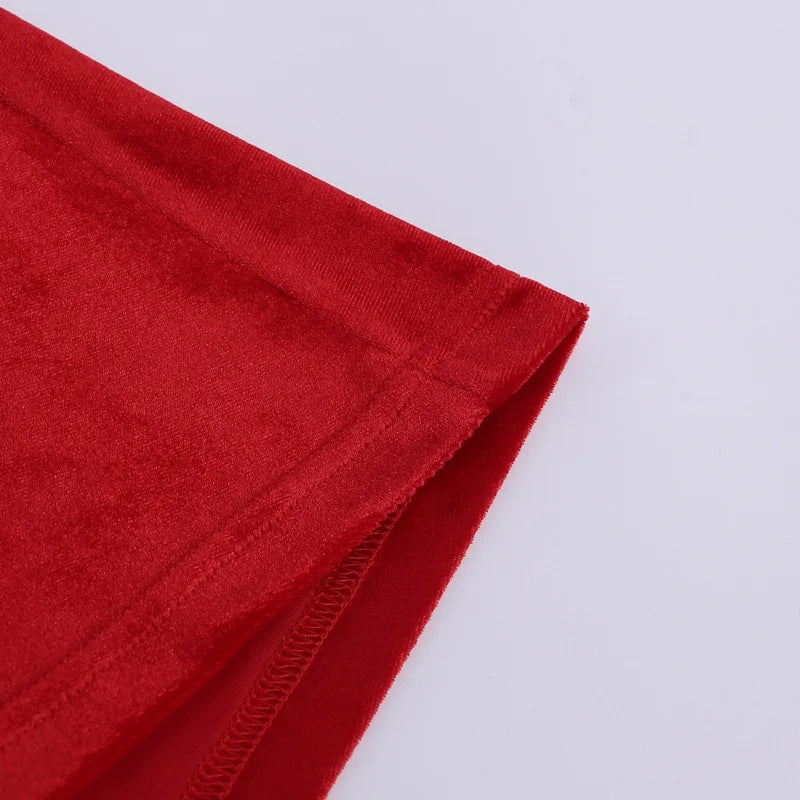 Women's Gown Long Dress - Gloves Sleeve Velvet Slit Maxi Ruched Dress