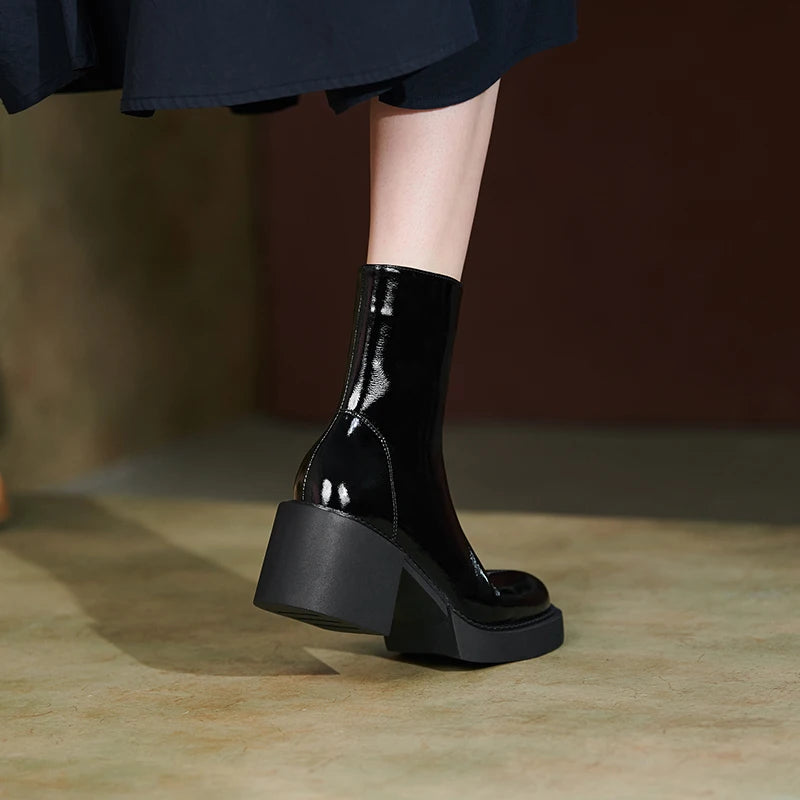Genuine Leather Women Boots Platform Chunky Boots