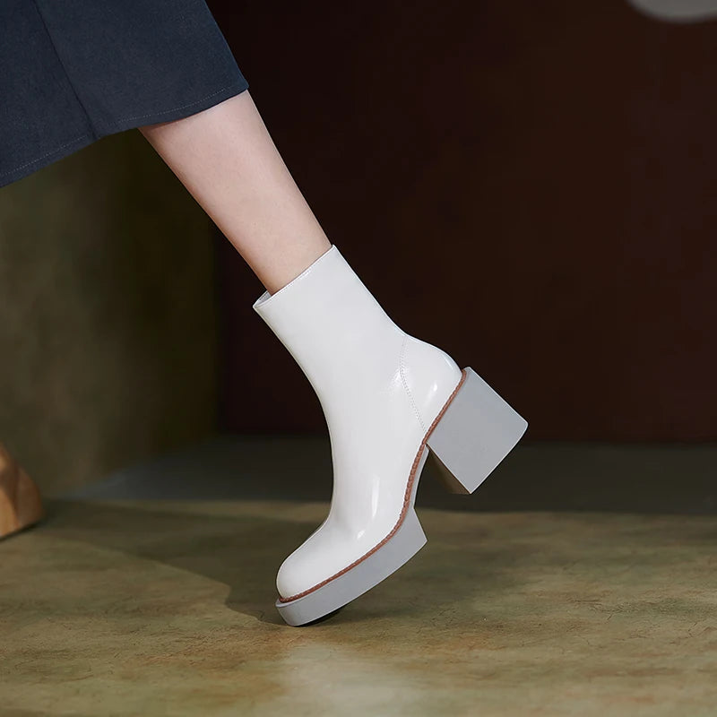Genuine Leather Women Boots Platform Chunky Boots