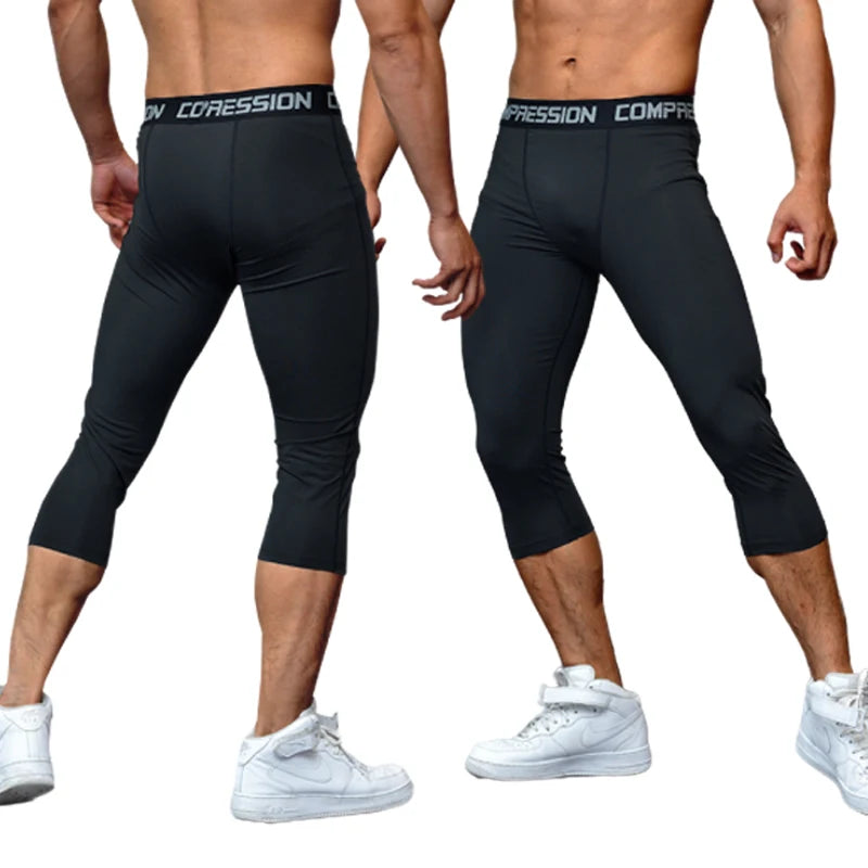 Men's Sports 3/4 Cropped Gym Running Leggings  Elastic Compressions Sweatpant Tights
