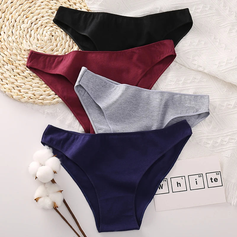 4PCS/Set Women's Cotton Briefs Low Waist Underpants Elasticity Comfortable Underwear Panties Lingerie
