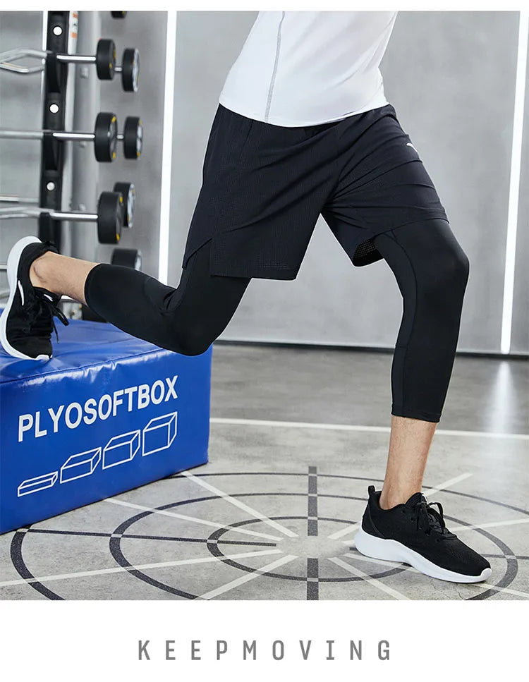 Men's Sports 3/4 Cropped Gym Running Leggings  Elastic Compressions Sweatpant Tights
