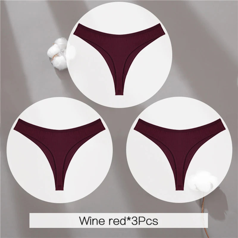 Women's Cotton Thongs 3Pcs/set Soft T-back Underpants S-XL G-string Underwear Low Waist Cotton Panty Lingerie