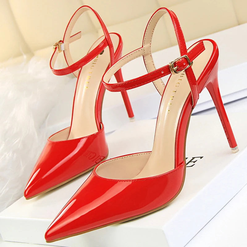 Women's Patent Leather Summer Pointed Toe High Heels
