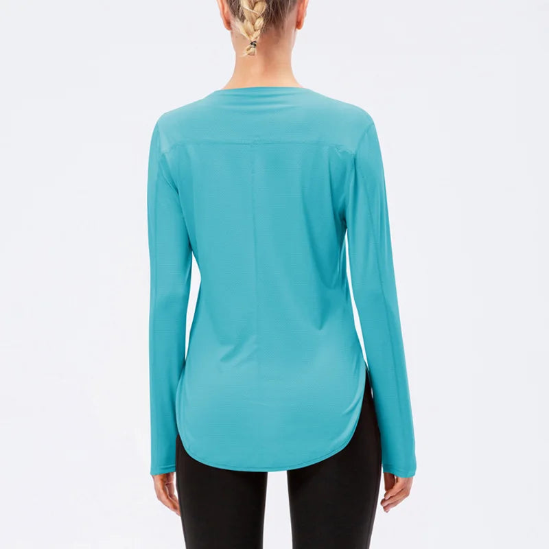 UPF50+ Women's Workout Shirt Loose Long Sleeve Sports Top Breathable Quick Dry Yoga Exercise Fitness Running Shirt