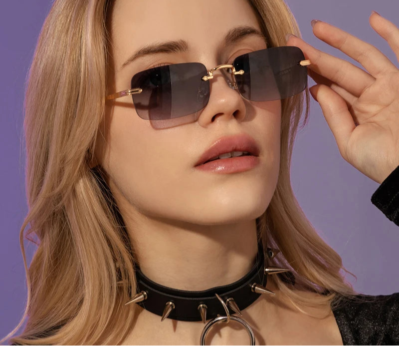 Small Rimless Square Sunglasses - UV400 Protection Metal Frame