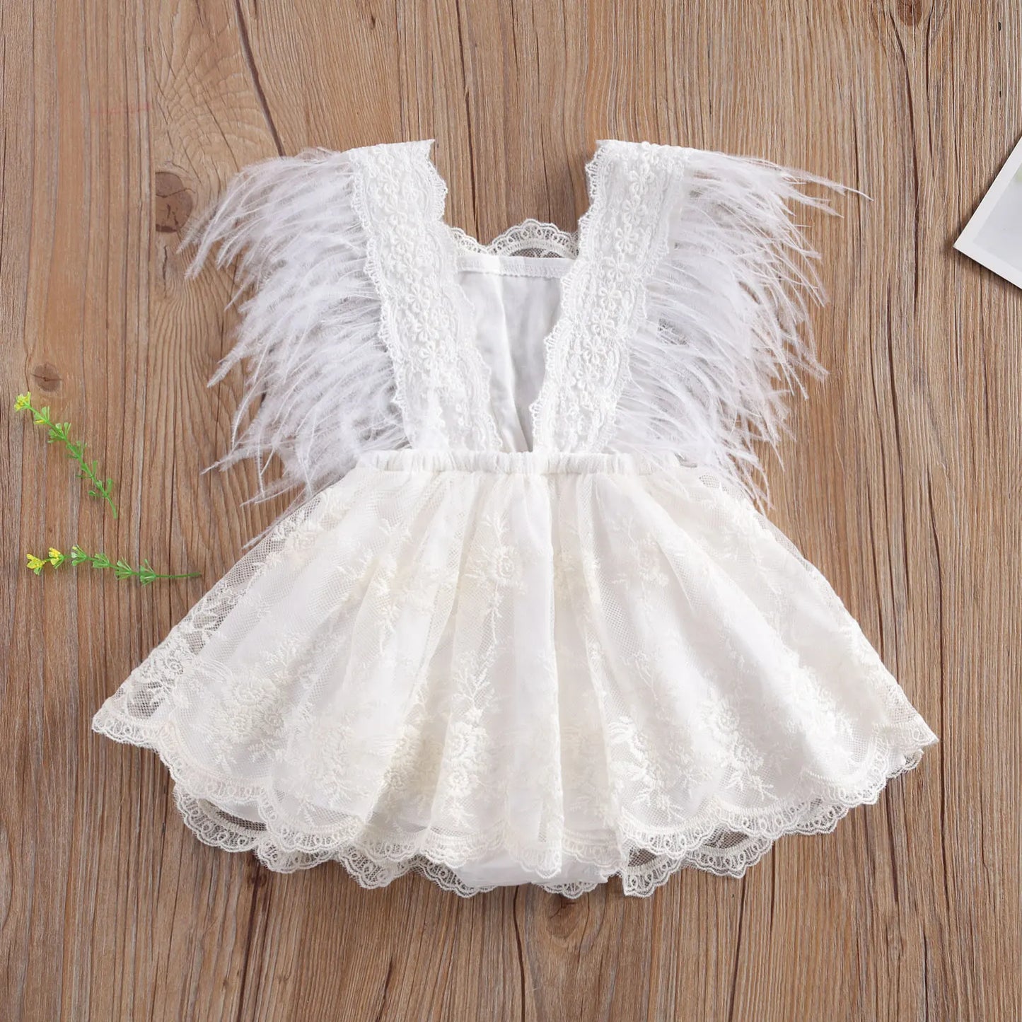 0-24M Princess New born Baby Girls Rompers Lace Flowers Feather Sleeve Jumpsuits