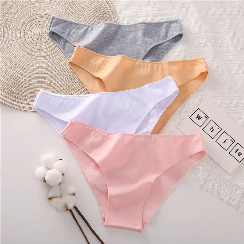 4PCS/Set Women's Cotton Briefs Low Waist Underpants Elasticity Comfortable Underwear Panties Lingerie