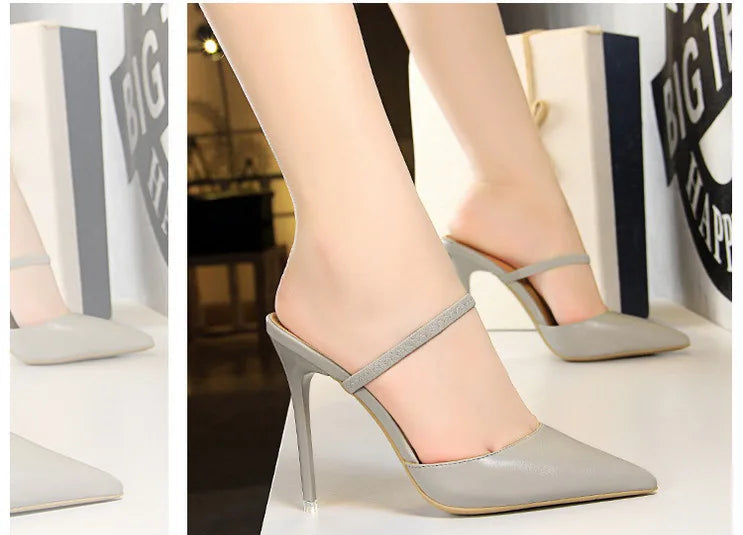 Women's Summer High Heels Slippers PU Heeled Stiletto Shoes