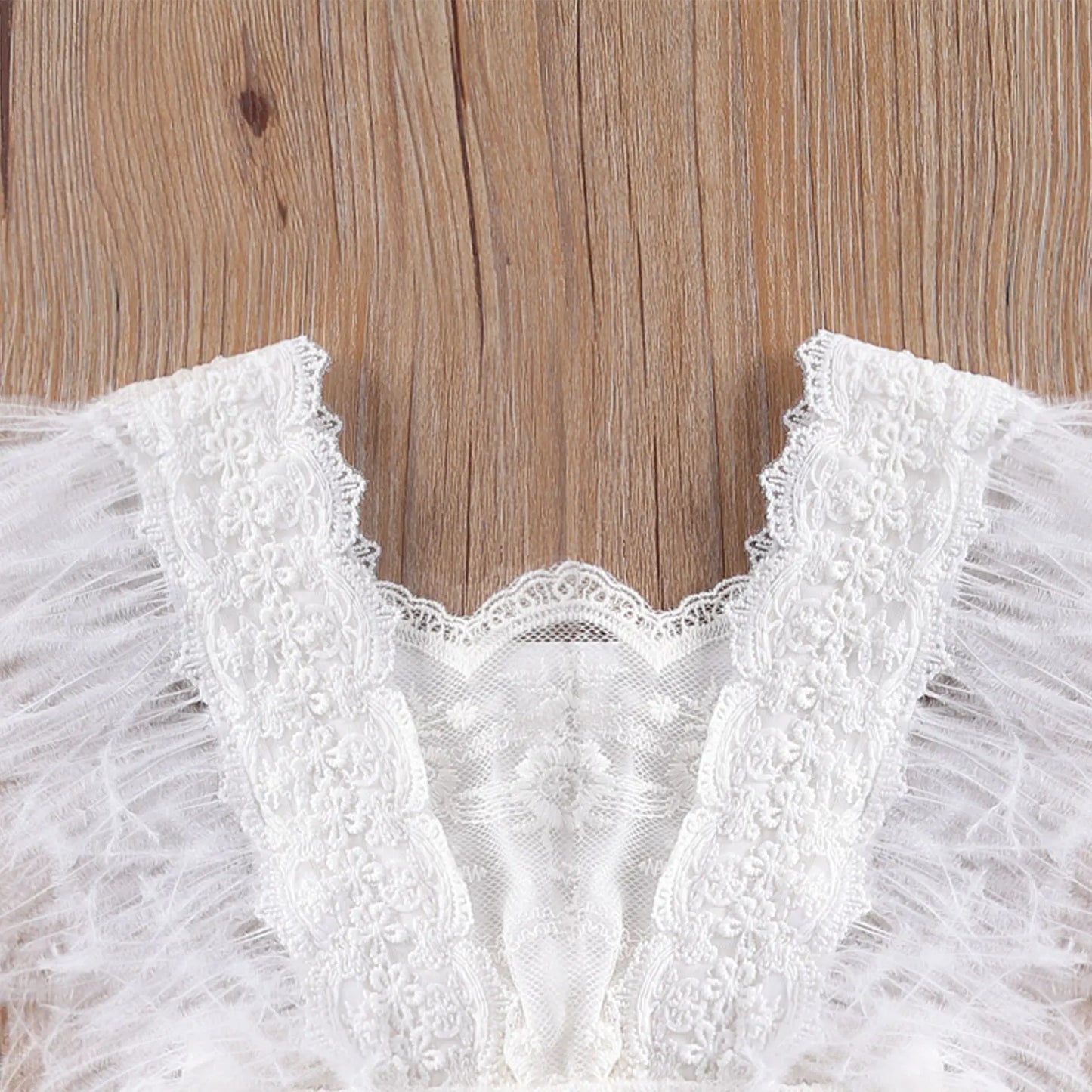 0-24M Princess New born Baby Girls Rompers Lace Flowers Feather Sleeve Jumpsuits