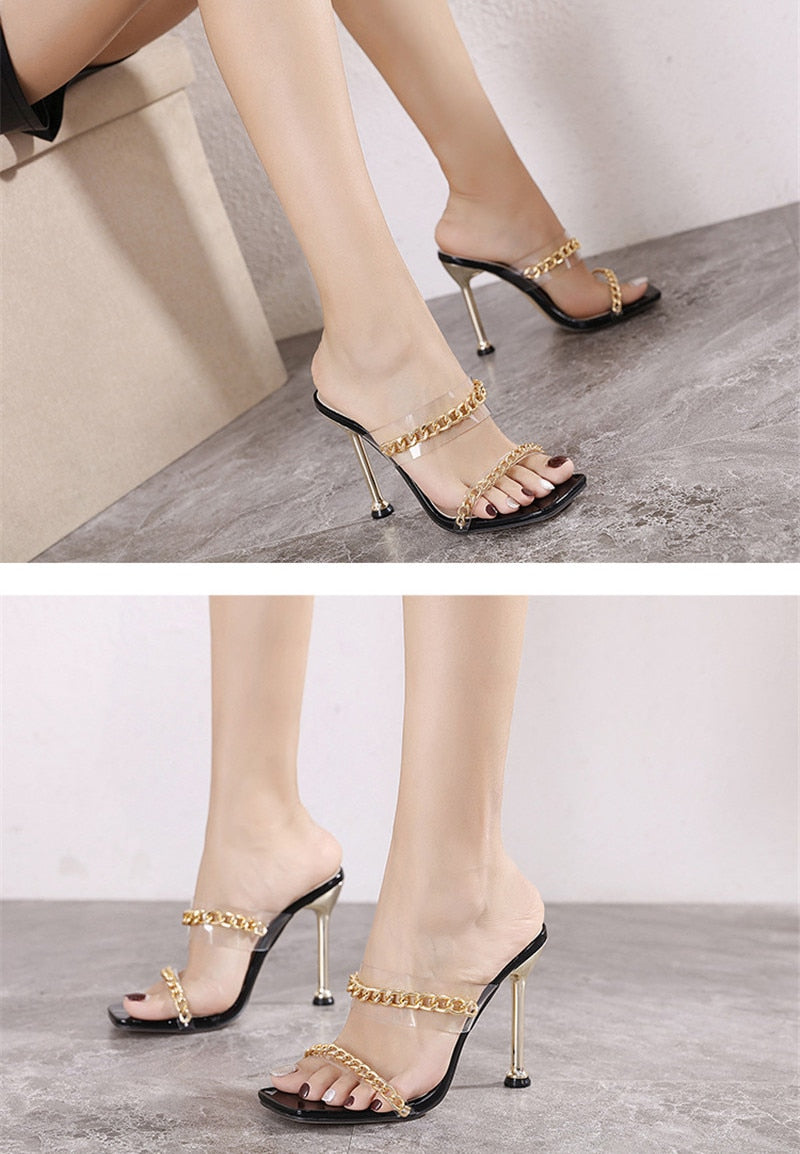 Women's PVC Transparent Square Toe High Heels