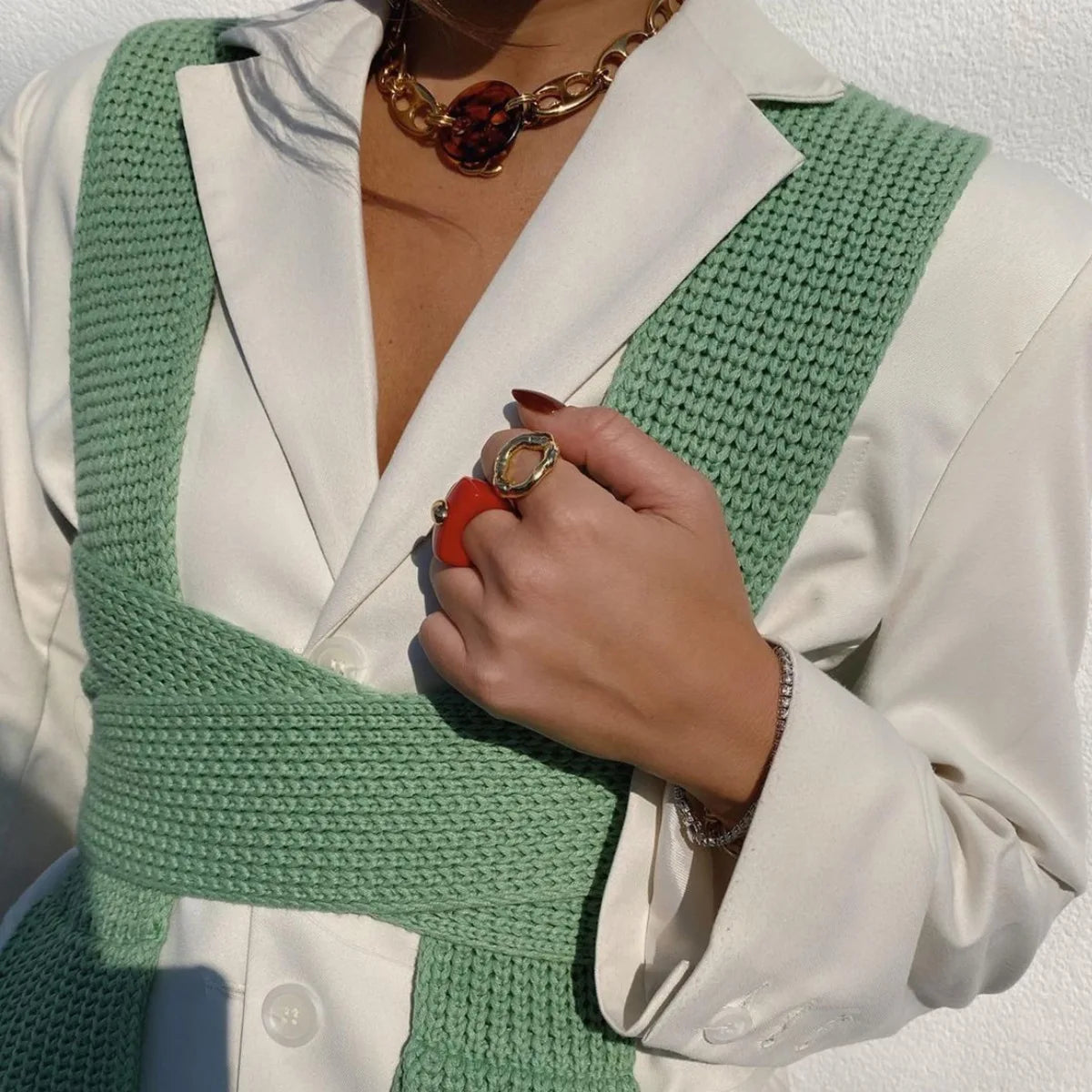 Women's Fall Winter Knitted Crop Top Sleeveless Pullover Bandage Sweater