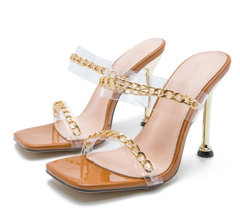 Women's PVC Transparent Square Toe High Heels
